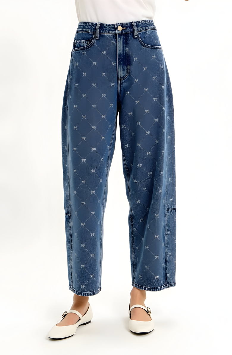 Modenaire Embroidered Denim Barrel Leg Trousers, Main, color, Blue