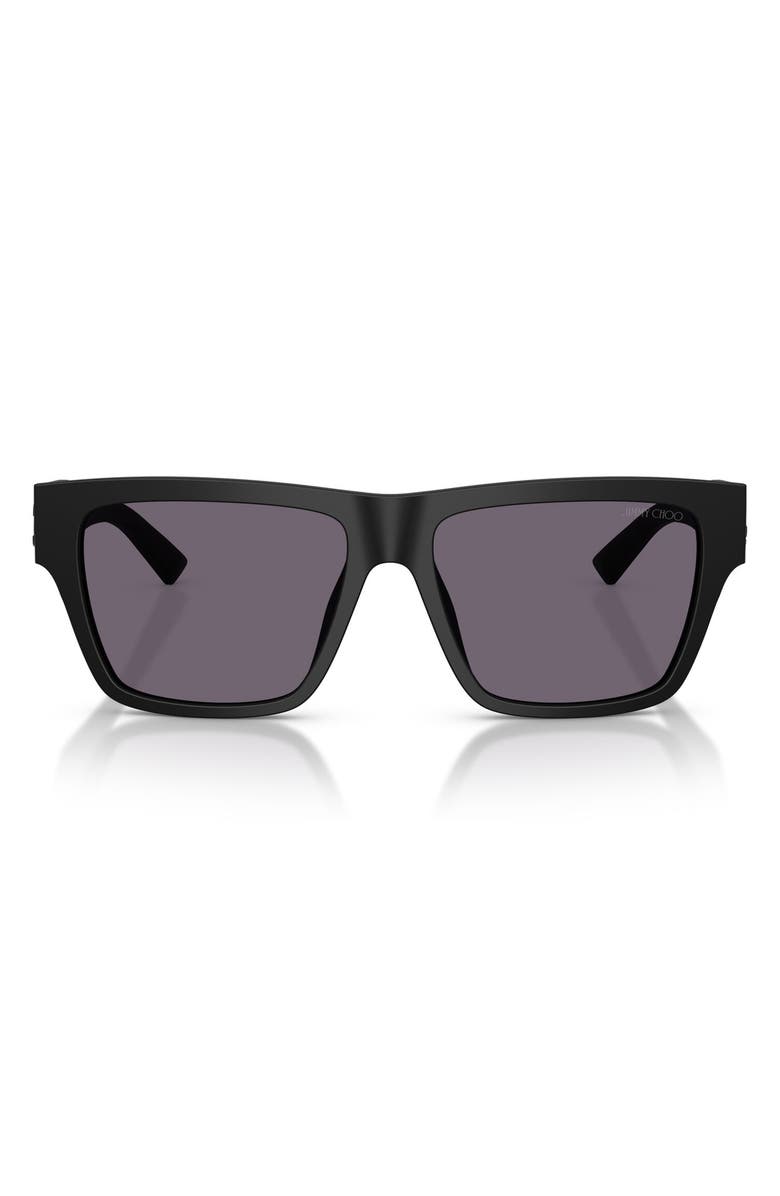 Jimmy Choo 54mm Rectangular Sunglasses, Main, color, Matte Black / Violet