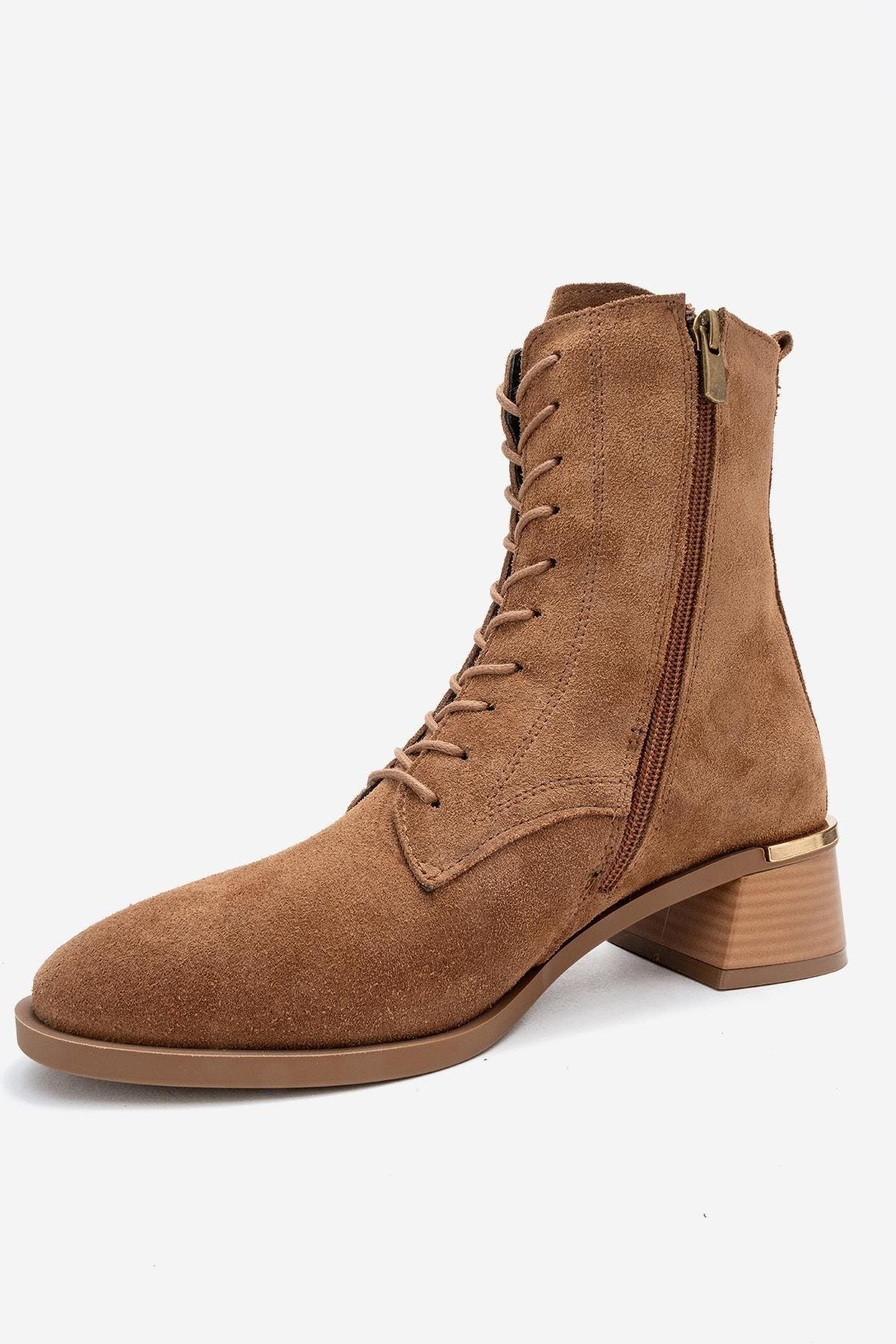 Avia Leather Block Heel Boot, Alternate, color, Cognac Suede Leather