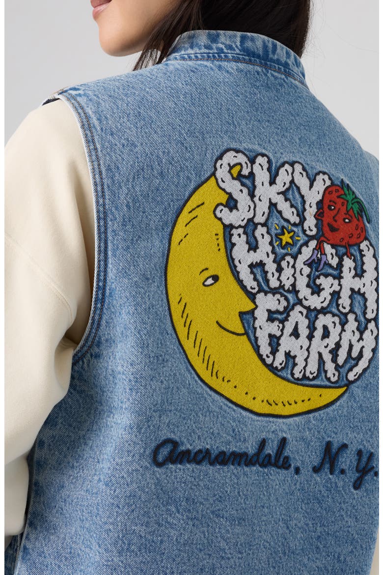 x Sky High Farm Goods Embroidered Denim Vest, Alternate, color, X SHFU LIGHT STONE