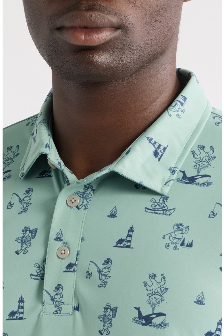 Canoe Print Performance Golf Polo, Alternate, color, GRANITE GREEN