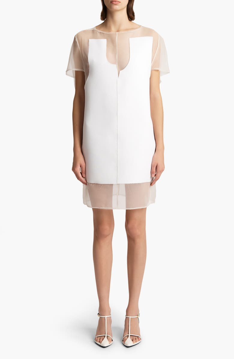 Khaite Winona Double Face Crepe & Organza Minidress, Main, color, Chalk