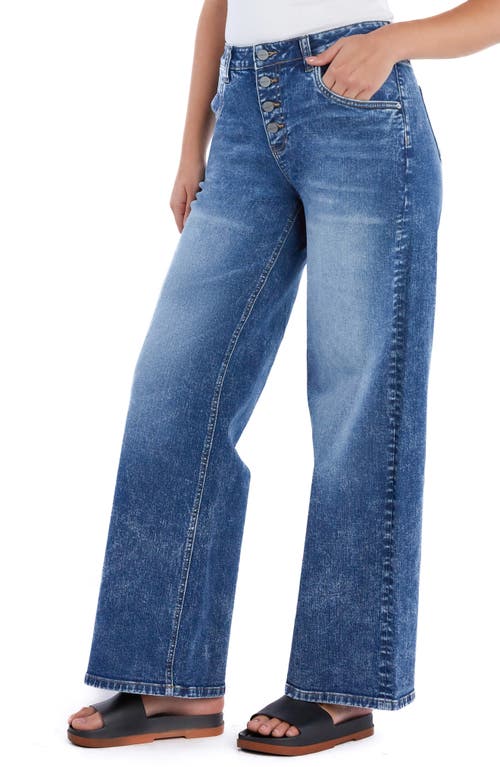 Hint Of Blu Zoe Exposed Button Wide Leg Jeans In Zoe Blue