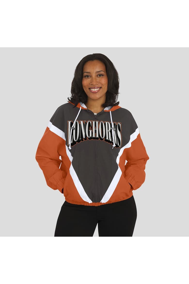Women's WEAR by Erin Andrews Burnt Orange/Gray Texas Longhorns Colorblock Full-Zip Hoodie Windbreaker Jacket, Alternate, color, Burnt Orange