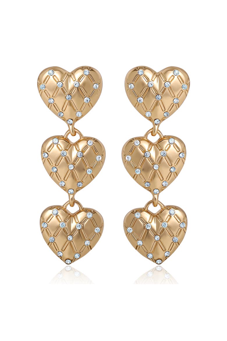 Triple Heart Drop Earrings, Main, color, Gold Tone