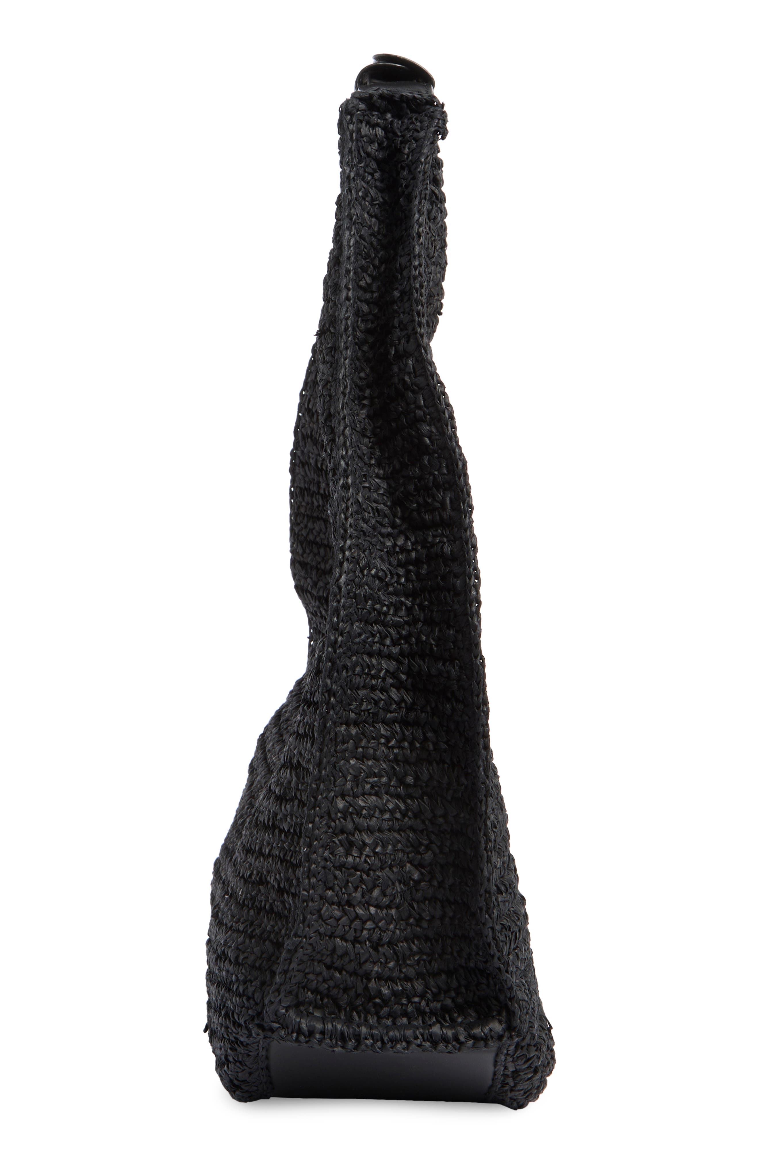 BCBG Woven Raffia Shoulder Bag, Alternate, color, Black