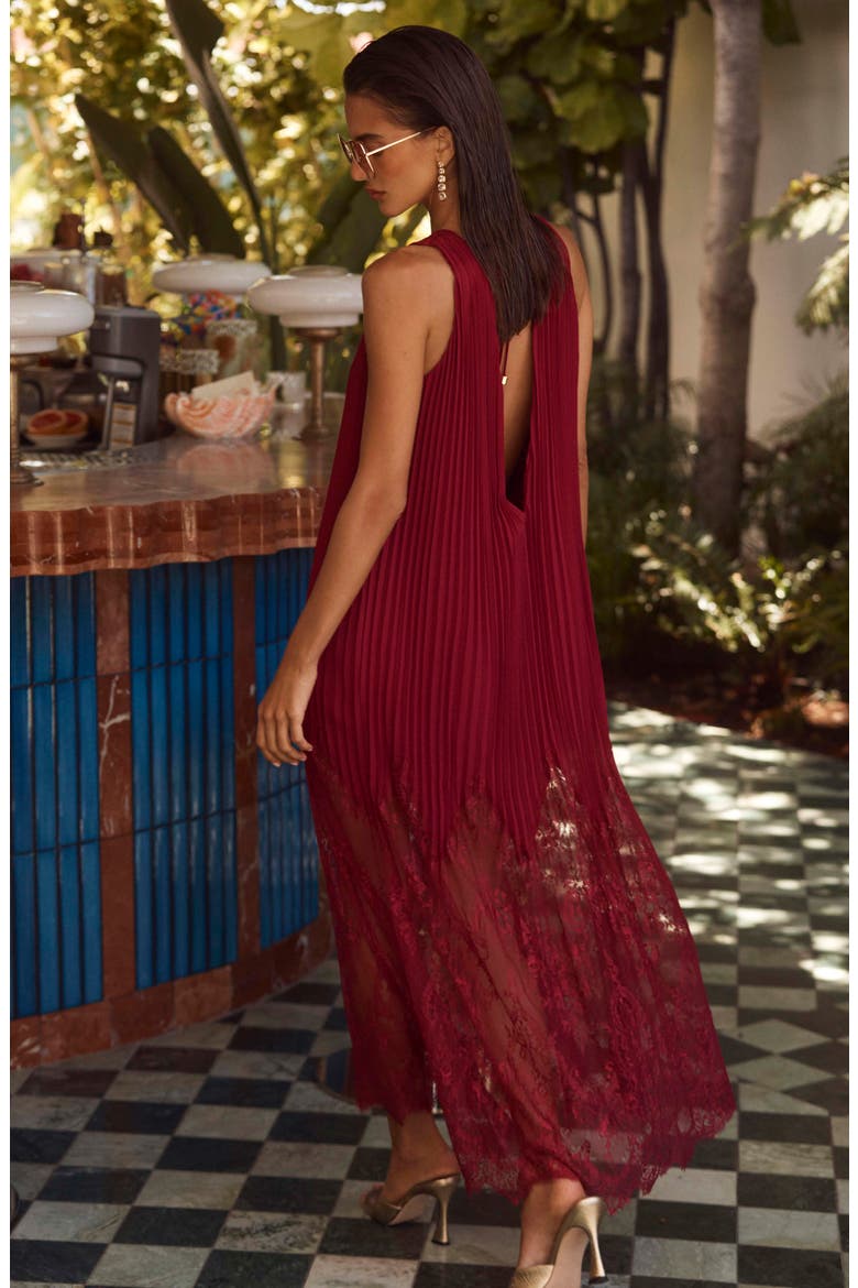 Adalynn Lace Trim Cover-Up Maxi Dress, Alternate, color, BLACK CHERRY