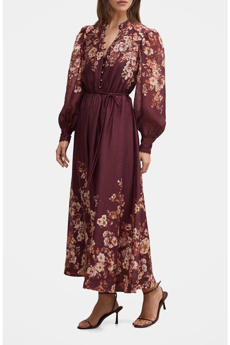 Peyton Belted Long Sleeve Button Front Maxi Dress, Alternate, color, WINE HAMPSHIRE FLORAL