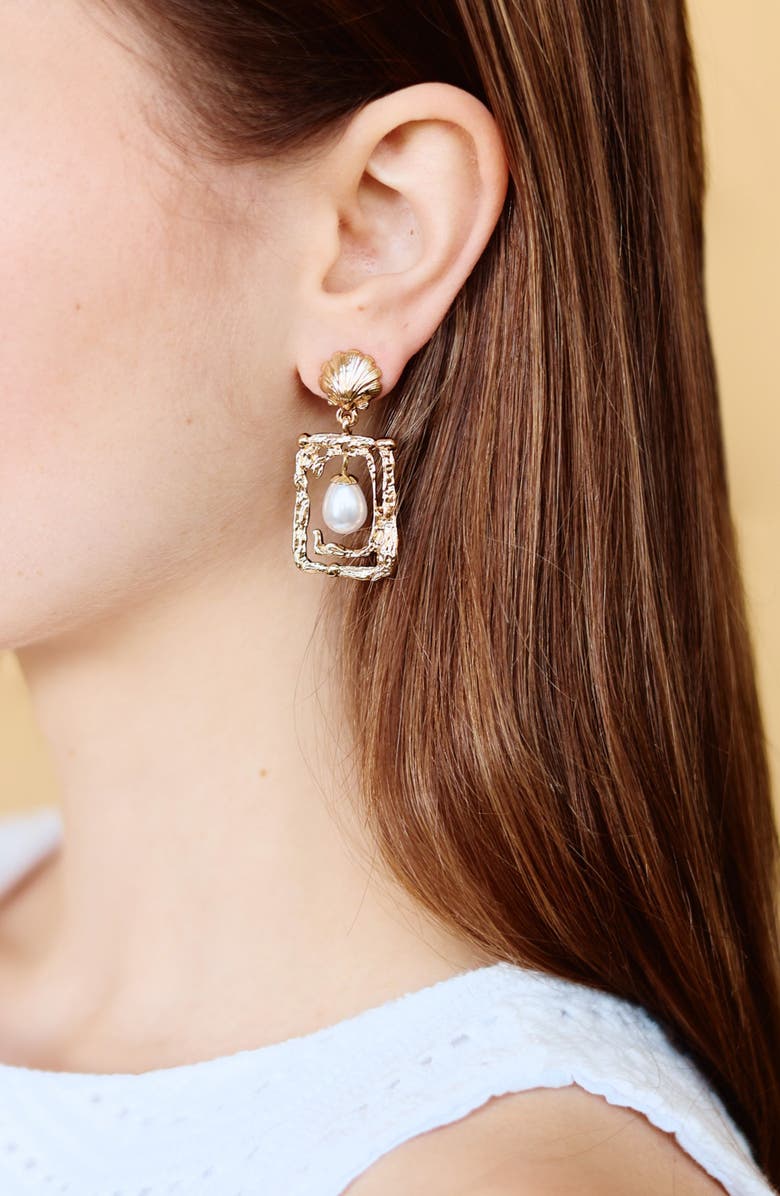 Petit Moments Castaway Faux Pearl Drop Earrings, Alternate, color, Gold