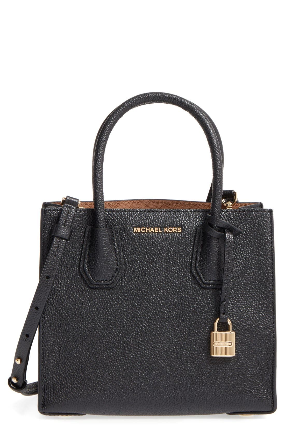 Mercer Leather Crossbody Bag, Main, color, BLACK/ GOLD