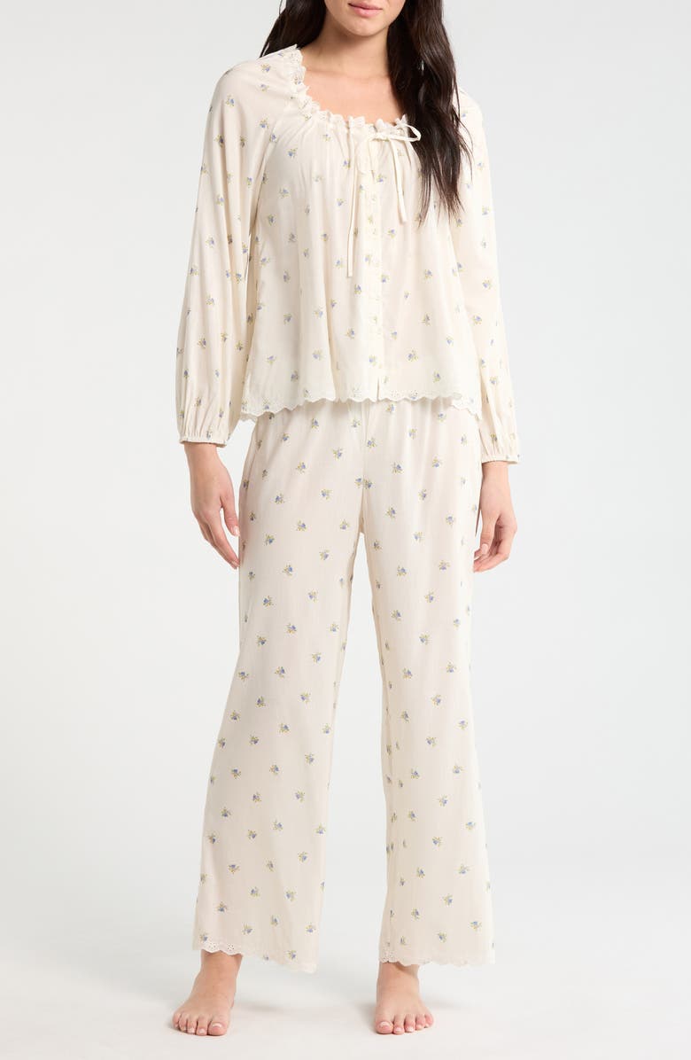 Reformation Paloma Floral Print Pajamas, Main, color, Petite Rose