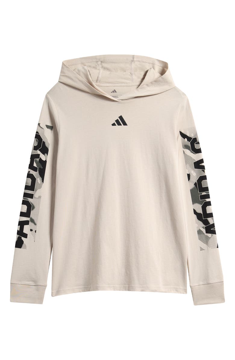 adidas Kids' Camouflage Linear Logo Cotton Jersey Hoodie, Main, color, Natural