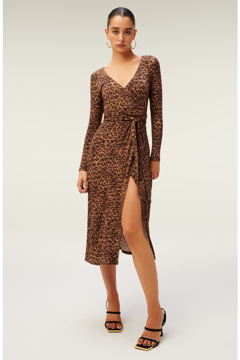 Daynight Leopard Print Long Sleeve Wrap Dress, Alternate, color, SEPIA LEOPARD002