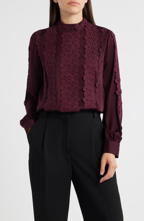 Elie Tahari The Indie Lace Stretch Silk Top In Burgundy