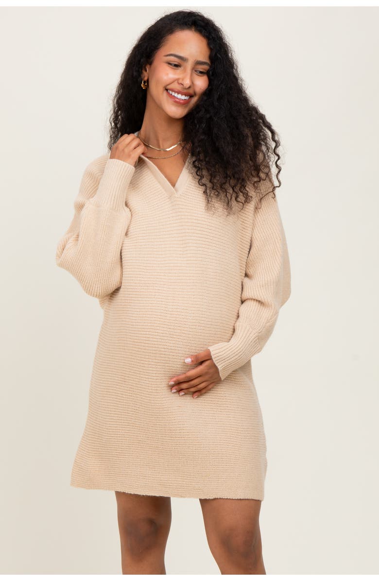 PinkBlush Chunky Knit Collared Sweater Dress, Alternate, color, Taupe