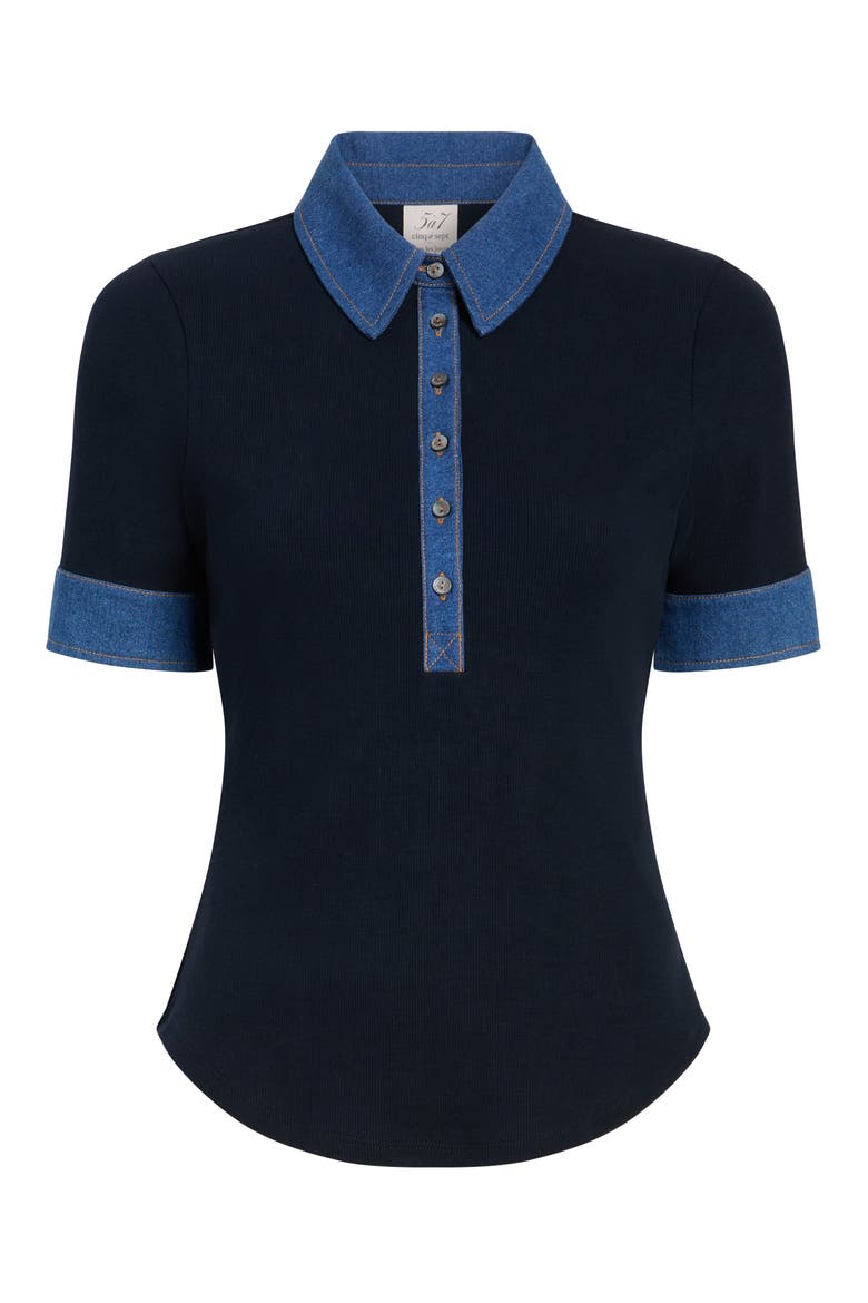 Denim Trim Rib Top, Alternate, color, NAVY/ MEDIUM WASH