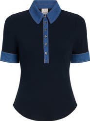 Cinq à Sept Denim Trim Rib Top