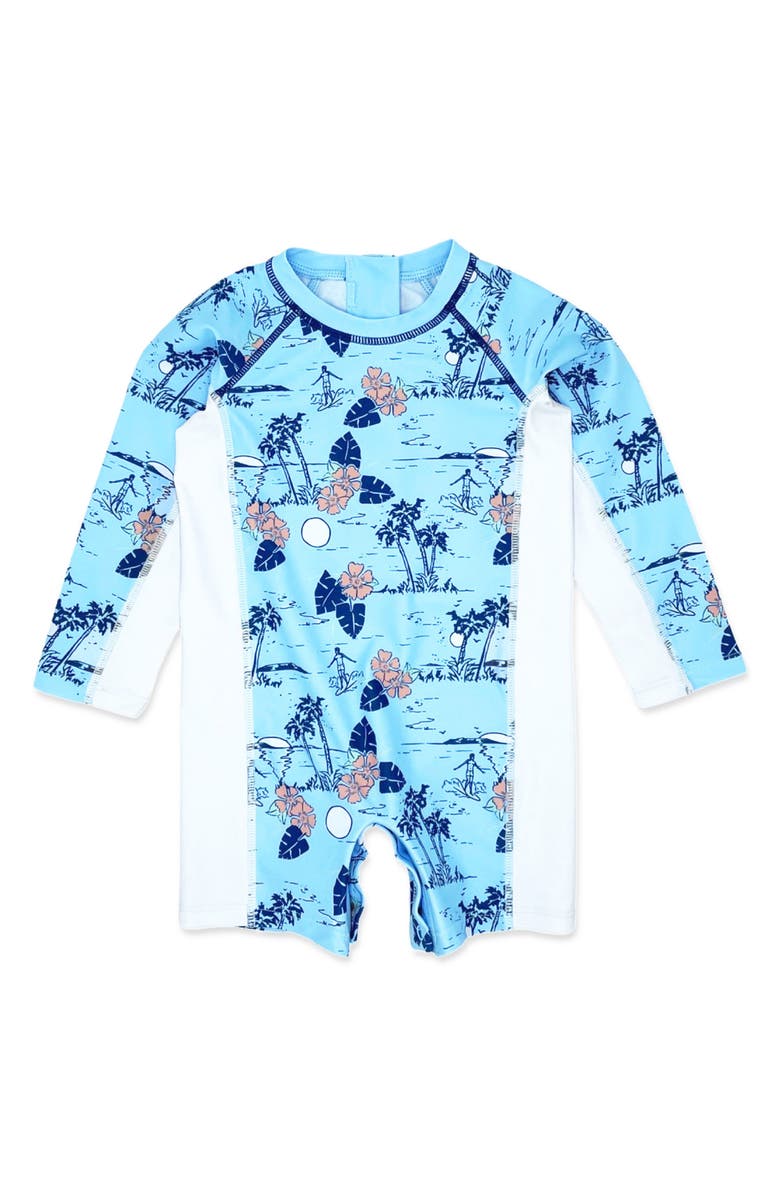 Feather 4 Arrow Shorebreak Long Sleeve One-Piece Swimsuit, Main, color, Crystal Blue