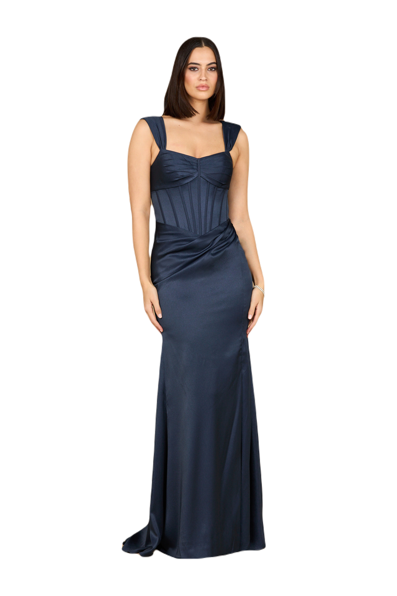 Sleeveless Corset Gown, Main, color, Navy