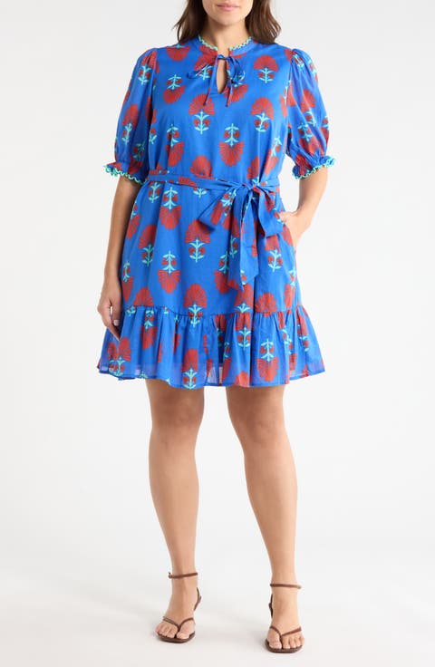 Lenira Floral Negin Split Neck Minidress (Plus Size)