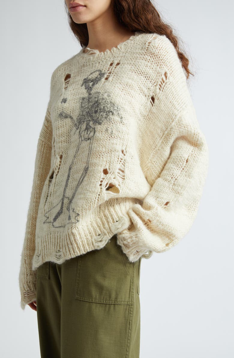 R13 Skeleton Distressed Wool Sweater, Alternate, color, Cream