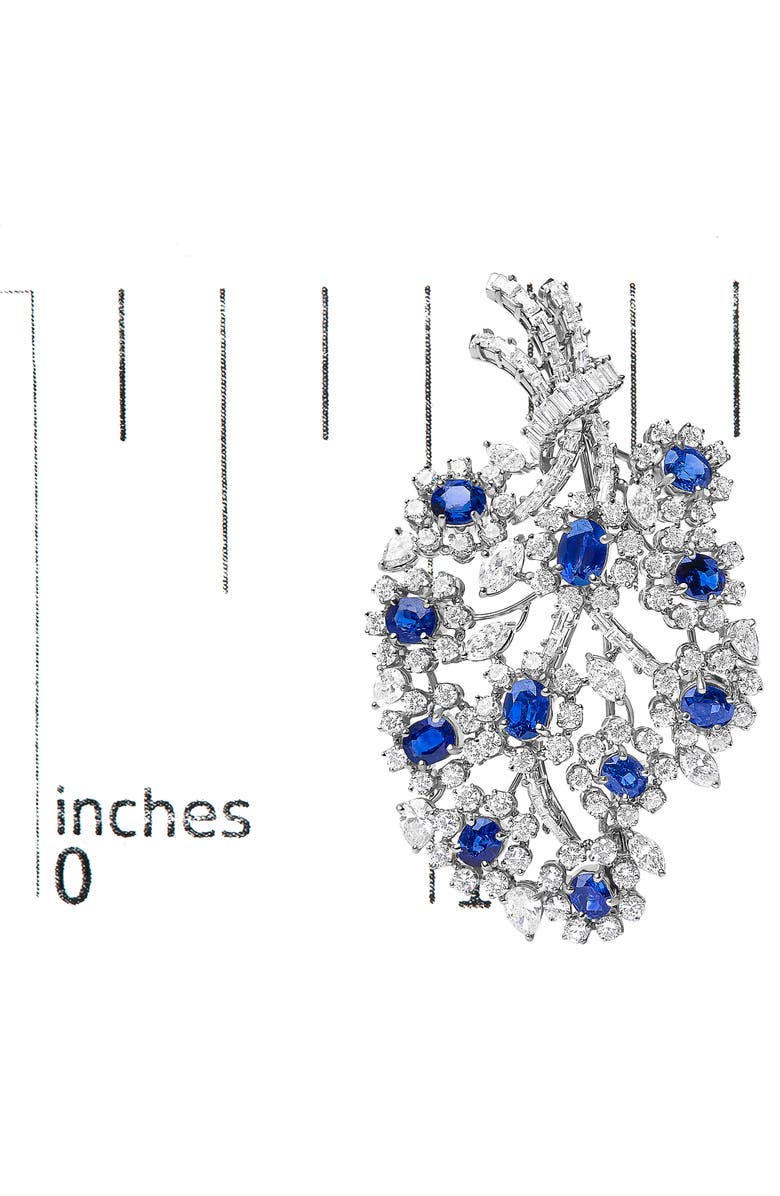 Haus of Brilliance Platinum Blue Sapphire and 12.00 Cttw Diamond Floral Bouquet Brooch Pin, Alternate, color, White