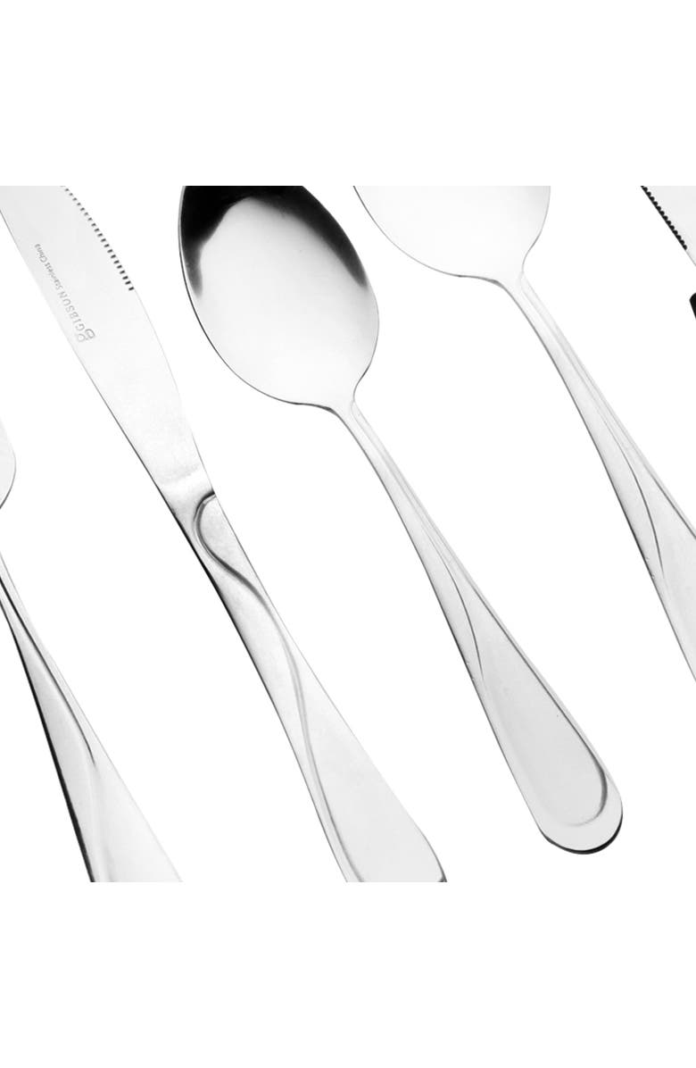 Gibson Home Trillium Plus 24 Piece Stainless Steel Flatware Set with 4 Steak Knives, Alternate, color, Silver