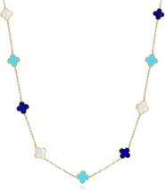 The Lovery Fine Jewelry Mini Blue Mixed Clover Necklace