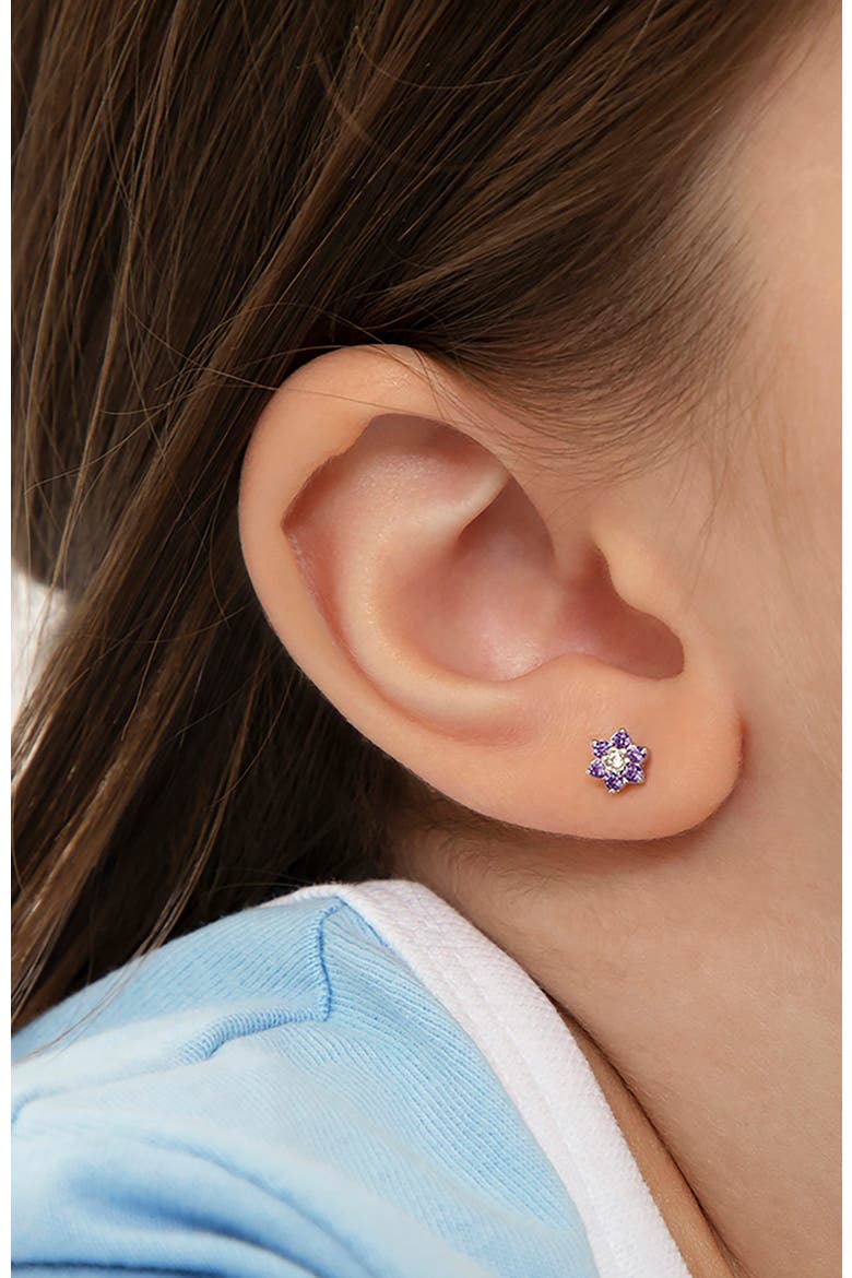 Cubic Zirconia Cluster Flower Earrings, Alternate, color, Purple