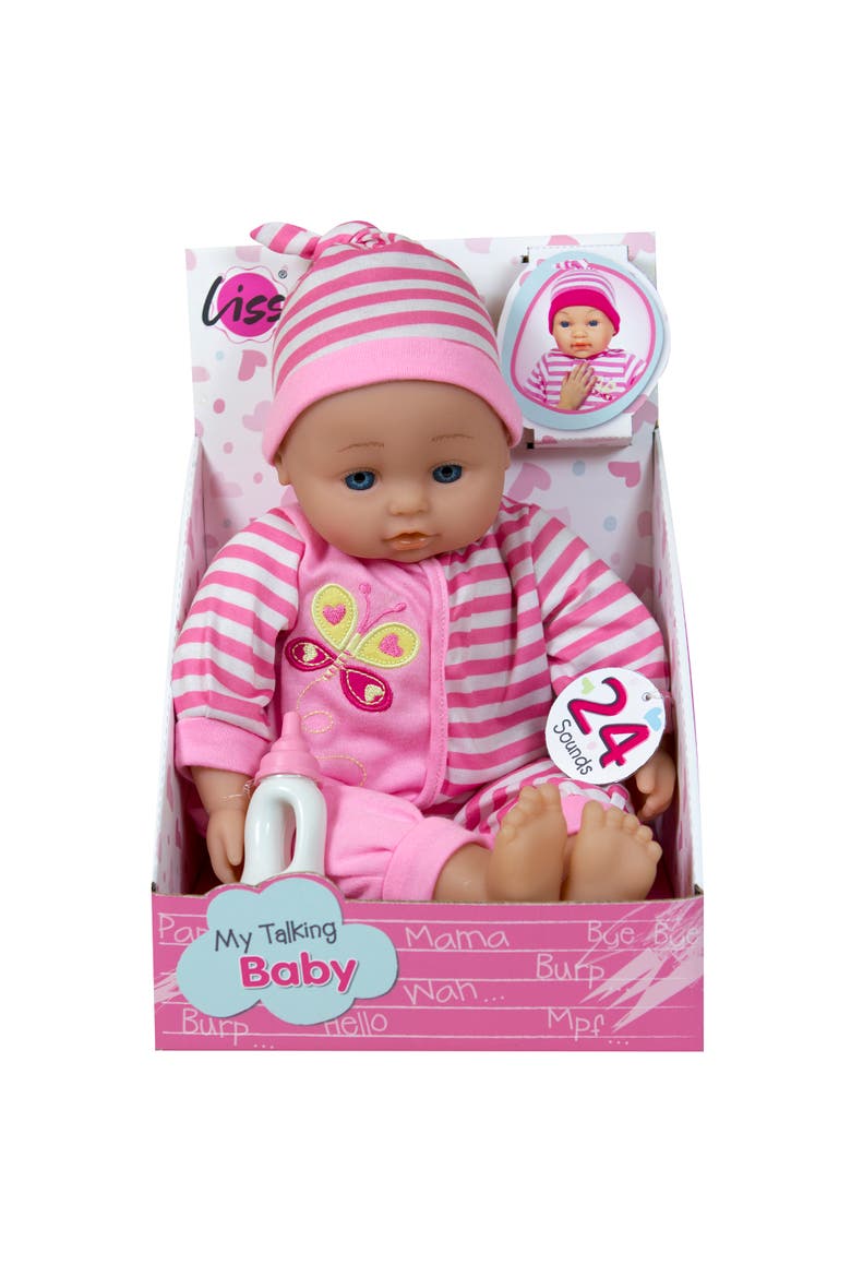 16 Inch Talking Baby Doll, Striped Butterfly Outfit, Alternate, color, Multicolored