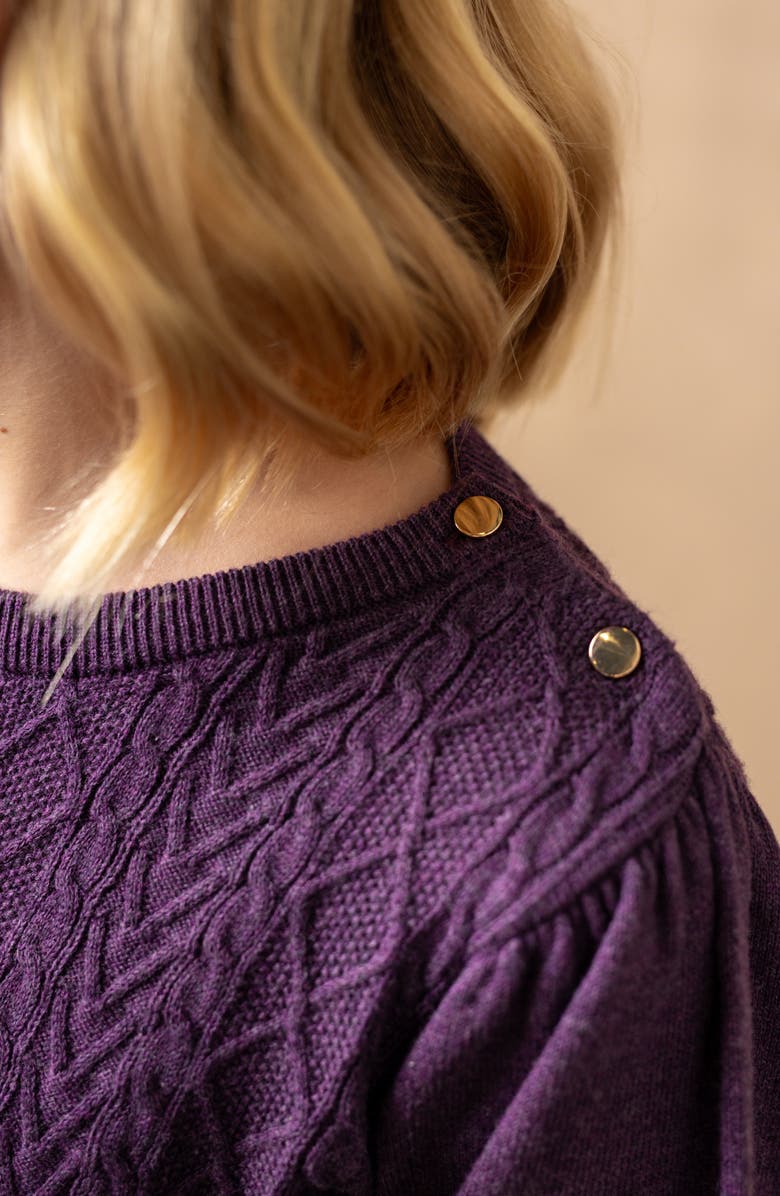 Hope & Henry Baby Girls' Organic Cable Bodice Sweater Dress, Infant, Alternate, color, Plum Heather Cable Bodice