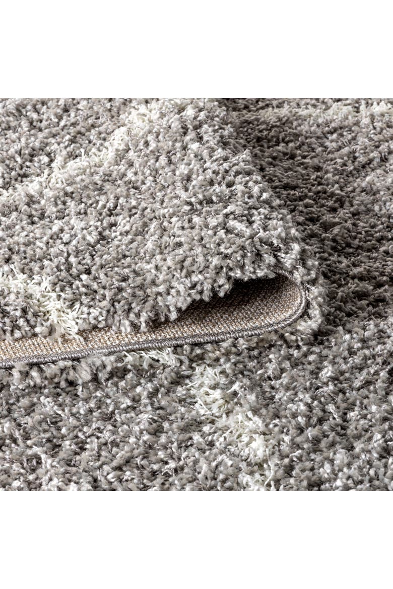 Mercer Shag Plush Tassel Moroccan Geometric Trellis Denim Area Rug, Alternate, color, Gray/Cream