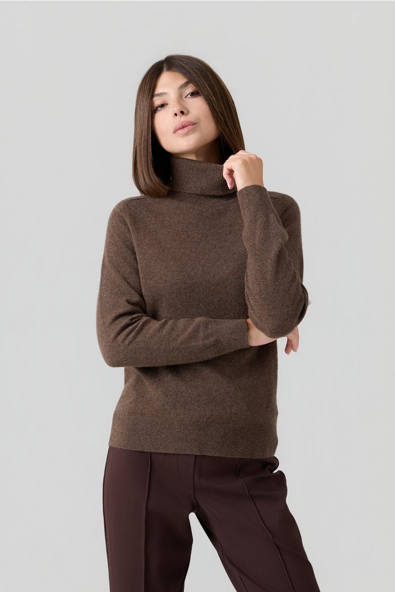 Mongolian Cashmere Turtleneck Sweater, Alternate, color, Brown