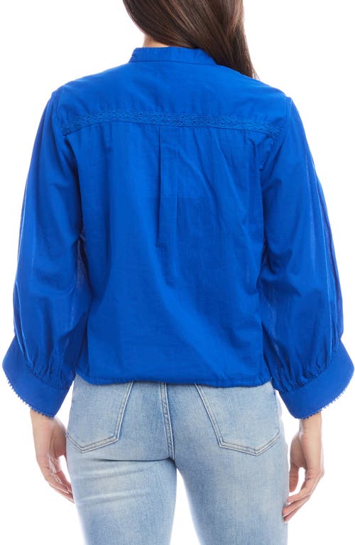 Karen Kane Pintuck Pleat Cotton Button-up Top In Blue