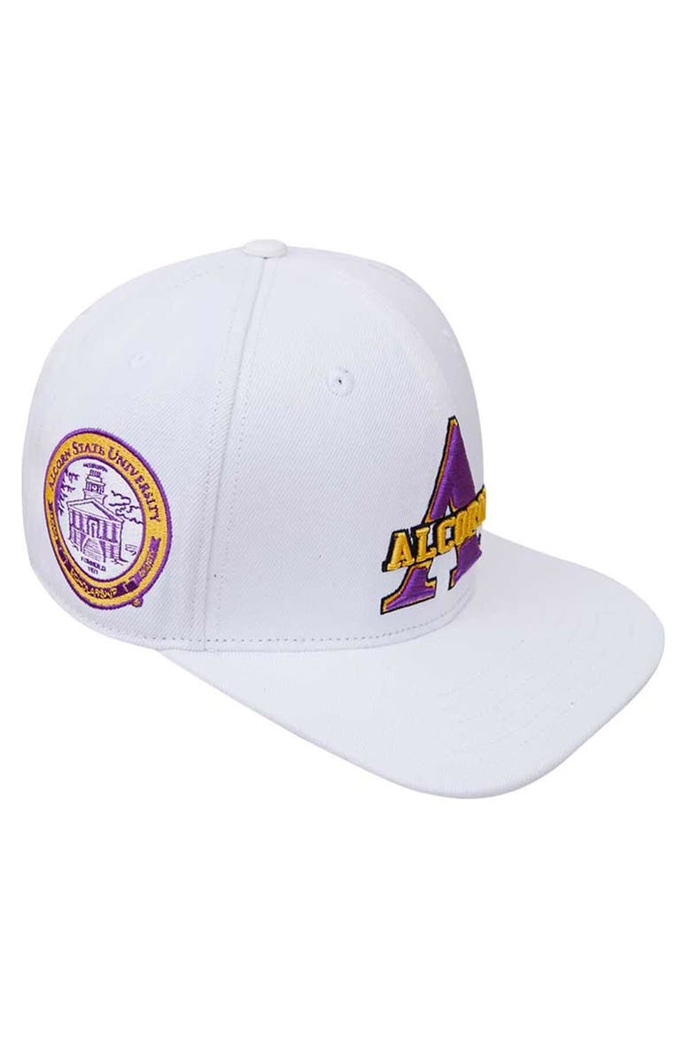 Men's Pro Standard White Alcorn State Braves Primary Logo Evergreen Wool Snapback Hat, Main, color, White