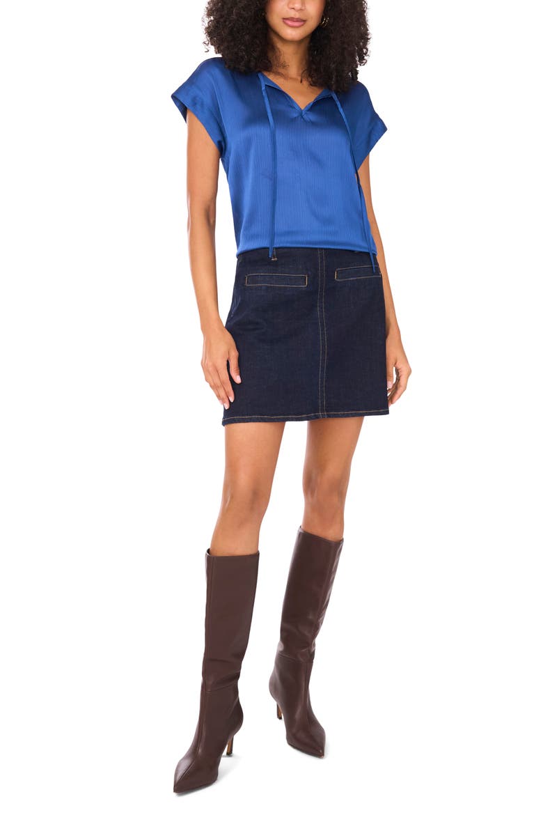Textured Satin Short Sleeve Top, Alternate, color, BLUEBERRY