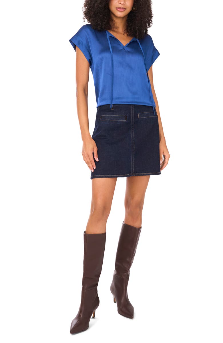 Vince Camuto Textured Satin Short Sleeve Top, Alternate, color, Blueberry