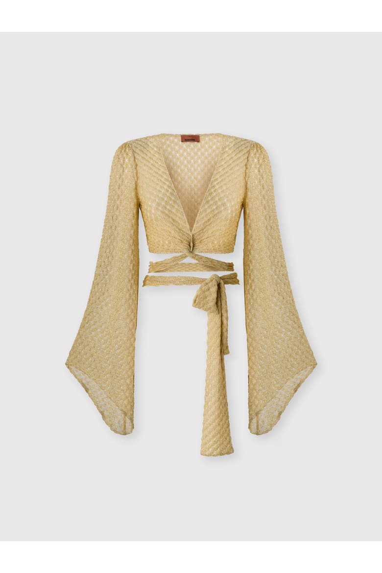 Wrap Top In Lamé Viscose With Raschel Workmanship, Main, color, Gold