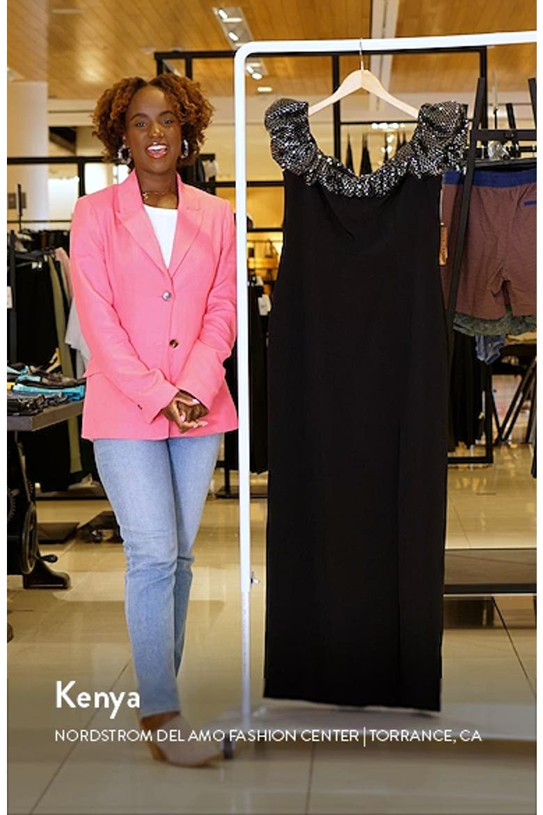Micaela Metallic Ruffle Crepe Sheath Gown video