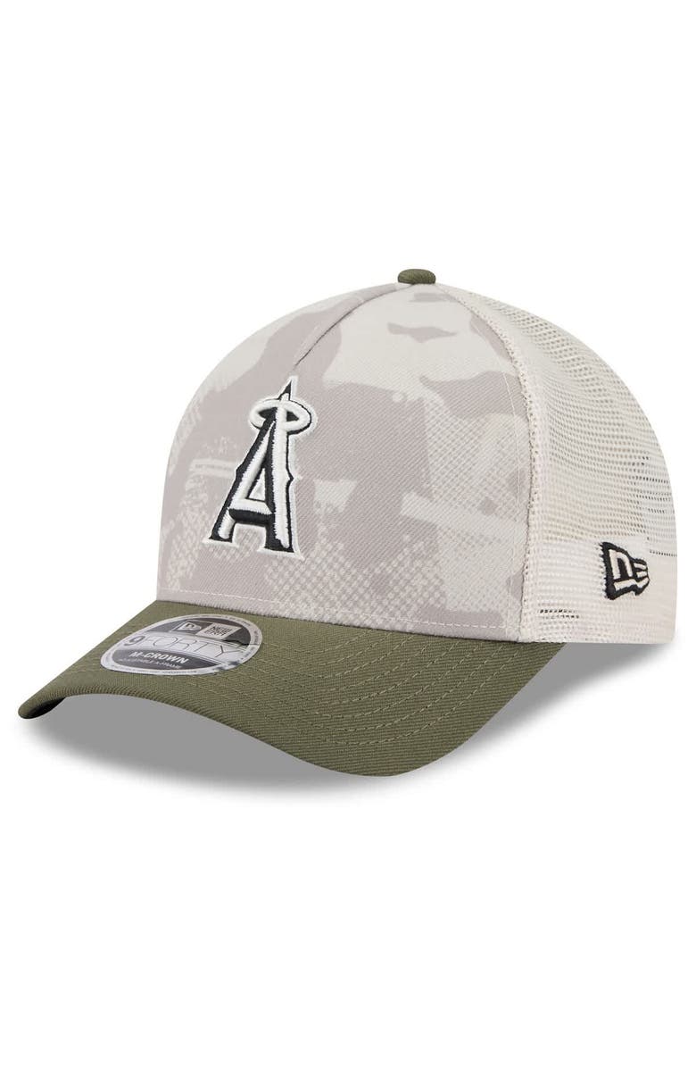 New Era Men's New Era Light Beige/Olive Los Angeles Angels 2025 Armed Forces Day 9FORTY M-Crown A-Frame Adjustable Hat, Alternate, color, Light Beige