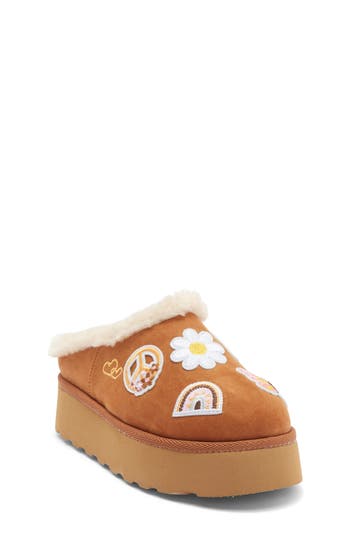 Harper Canyon Kids' Elyza Patchwork Faux Fur Lined Platform Slipper In Brown