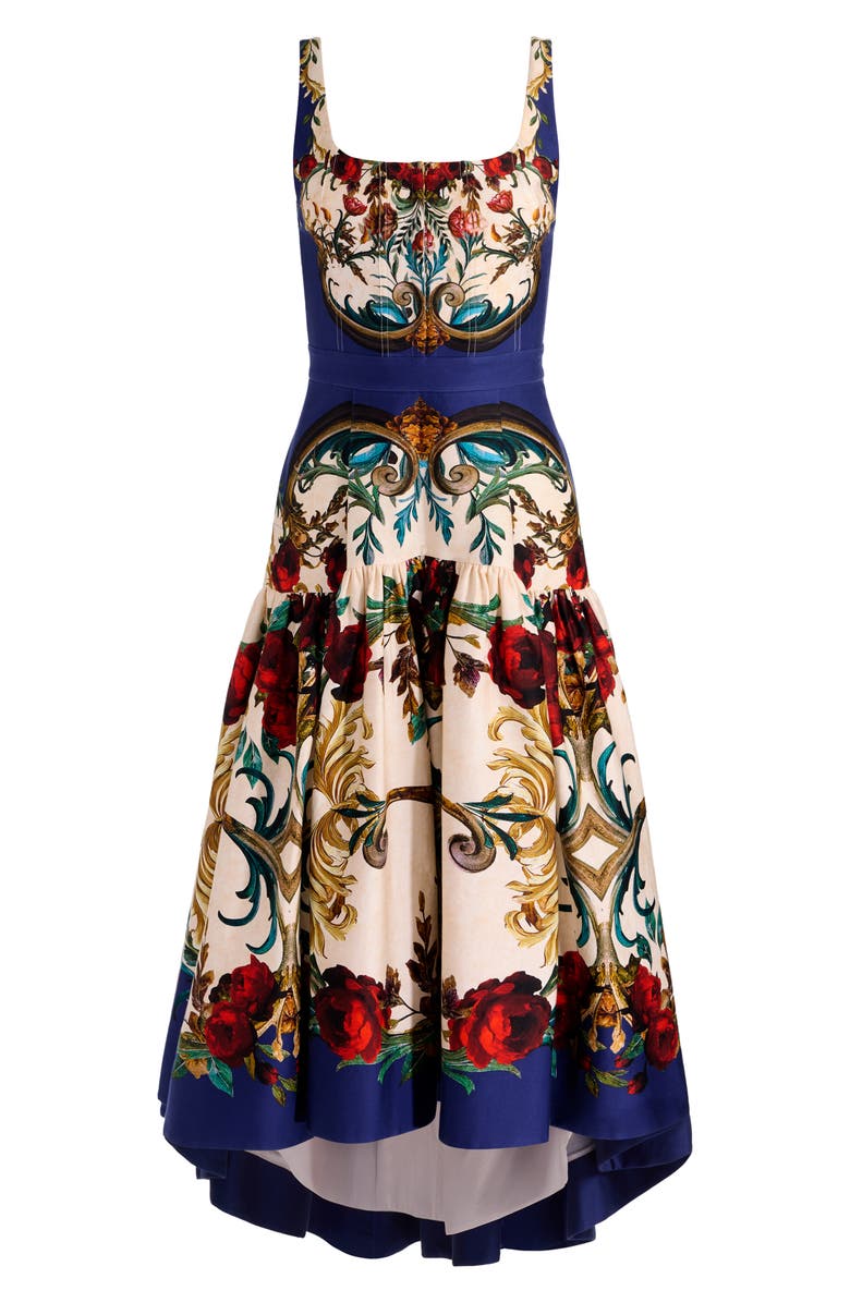 Alice + Olivia Diana Print High-Low Midi Dress, Alternate, color, Gilded Rose