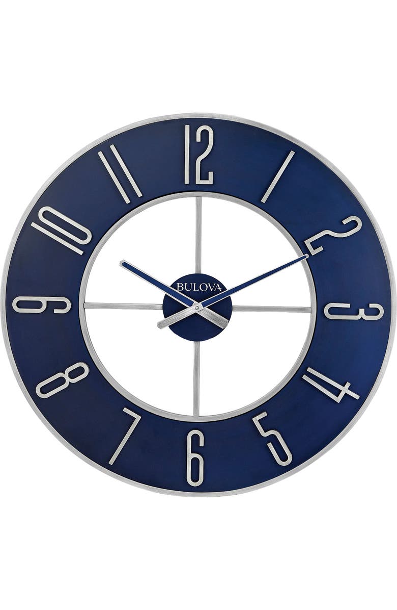 Bulova Clocks The Blue Steel Oversized 27" Diameter Wall Clock, Main, color, Blue