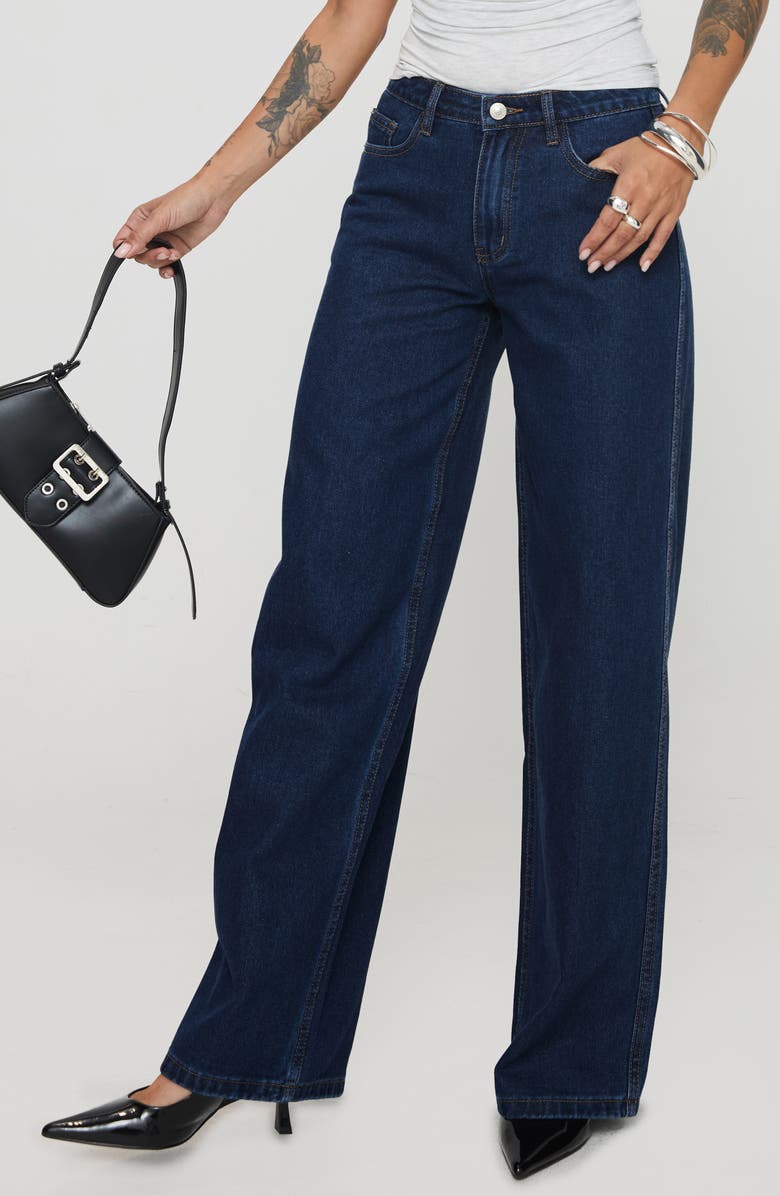 Princess Polly Maryanne Mid Rise Relaxed Fit Jeans, Main, color, Dark Wash