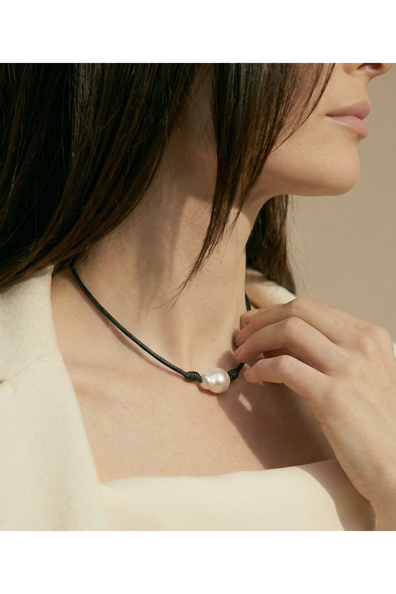 White South Sea Baroque Pearl Leather Adjustable Necklace - Various Sizes, Alternate, color, White Pearl