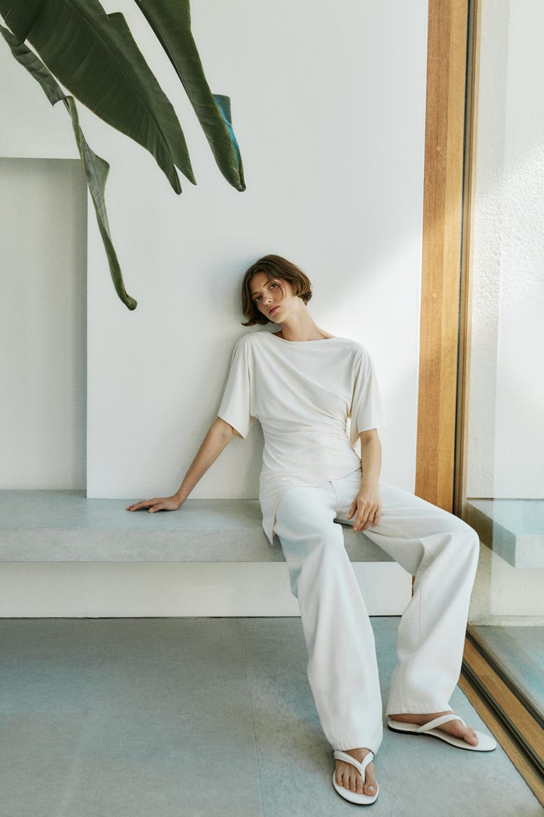 Asymmetric Butterfly-sleeved Top, Alternate, color, Cream