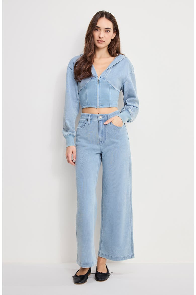 Jeanius Corset Crop French Terry Zip Hoodie, Alternate, color, INDIGO1157