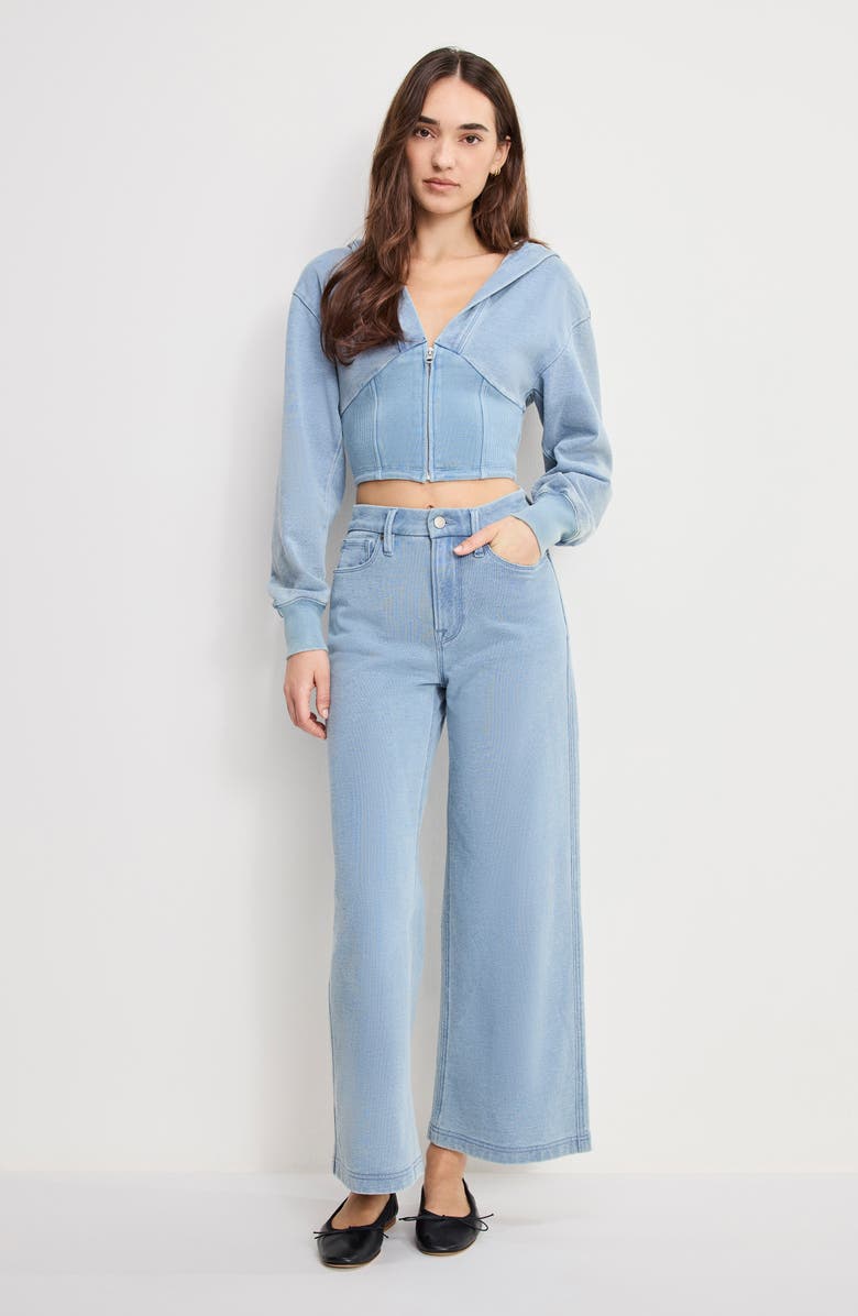 Good American Jeanius Crop Hoodie, Alternate, color, Indigo1157