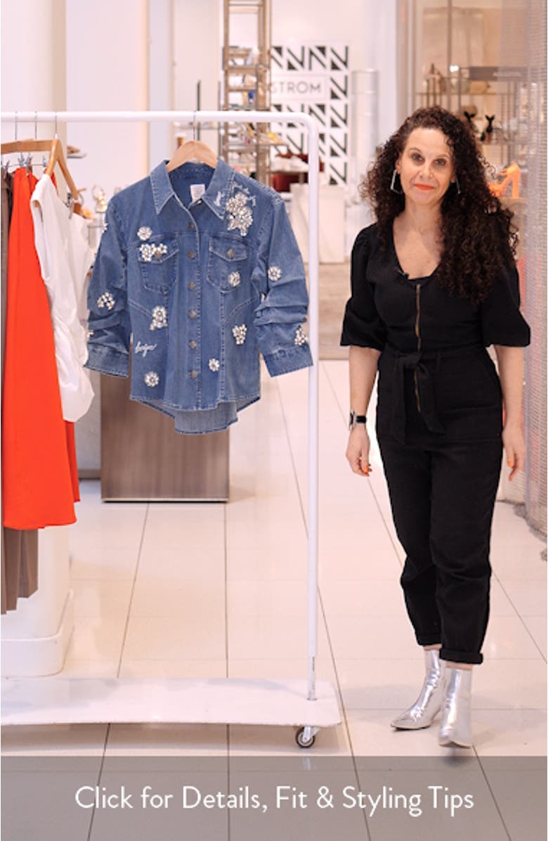 Flower Crystal Stretch Denim Shirt, sales video thumbnail