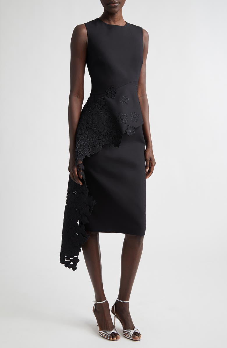 Oscar de la Renta Lace Waist Detail Sleeveless Cocktail Dress, Main, color, Black